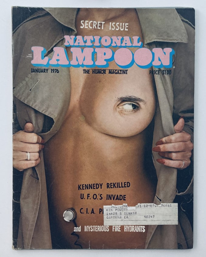 Cover of the vintage National Lampoon Magazine January 1976 featuring a satirical design, humorously themed around Mysterious Fire Hydrants.