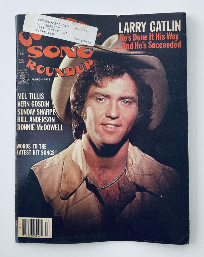 Vintage Country Song Roundup Magazine March 1978 featuring Larry Gatlin on the cover, showcasing the charm of classic country music.