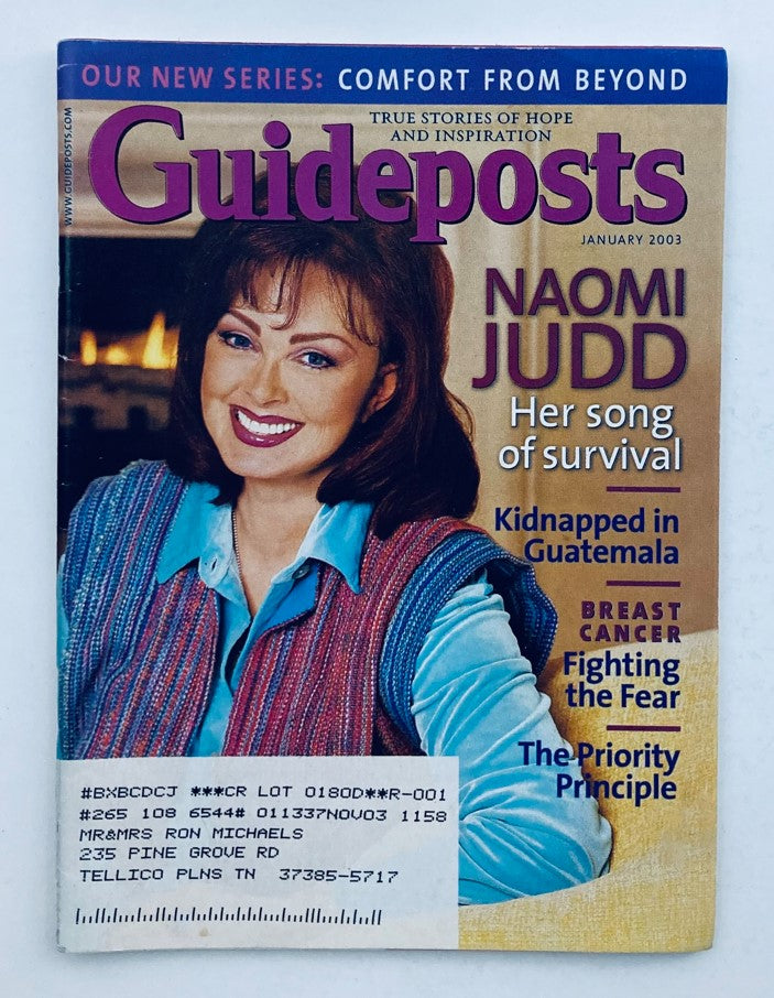 Cover of Guideposts Magazine January 2003 Vol 57 No. 11 featuring Naomi Judd and the title 'Her Song of Survival' with themes of hope and inspiration.