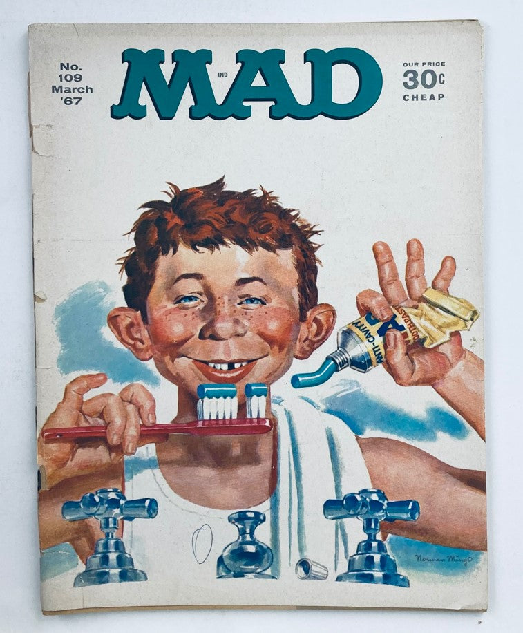 Mad Magazine March 1967 No. 109 Cover featuring a boy brushing his teeth with vibrant artwork and humorous design.