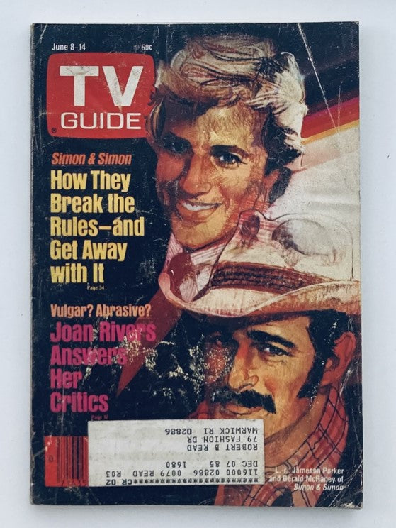 TV Guide Magazine June 8, 1985 featuring Simon & Simon on the cover, showcasing the characters and an article about their adventures, reflecting mid-1980s television culture.