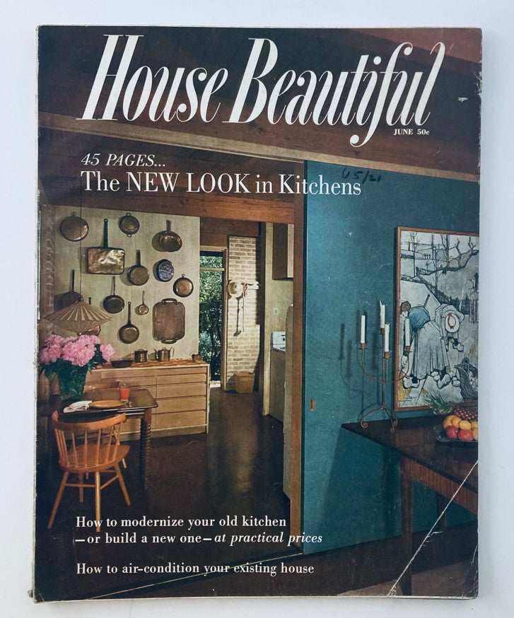 Front cover of House Beautiful Magazine June 1957 featuring kitchen design, showcasing a vintage interior with modern kitchen aesthetics.