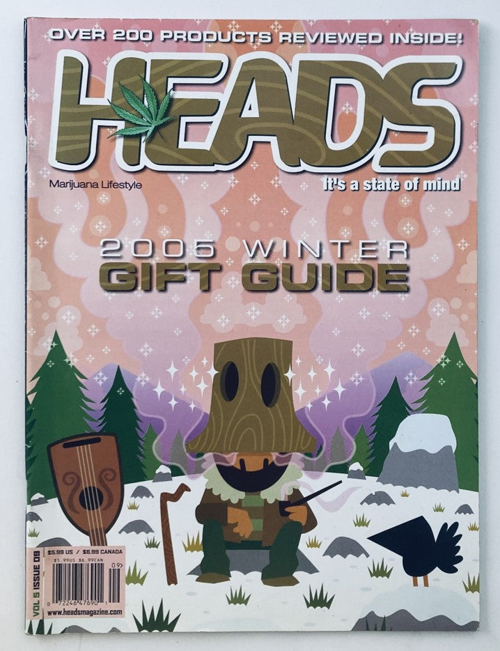 Cover of Heads Magazine 2005 Vol 5 No. 9 featuring winter gift guide and a unique artistic design related to marijuana lifestyle.