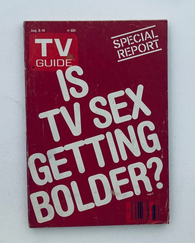 Cover of TV Guide Magazine from August 8, 1987, featuring the headline 'Is TV Sex Getting Bolder?' with a red background and bold white text.