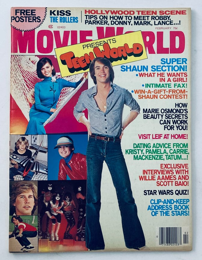 Movie World Presents Teen World February 1978 cover featuring Shaun Cassidy, showcasing retro teen culture and fashion. A must-have collectible for nostalgia enthusiasts.