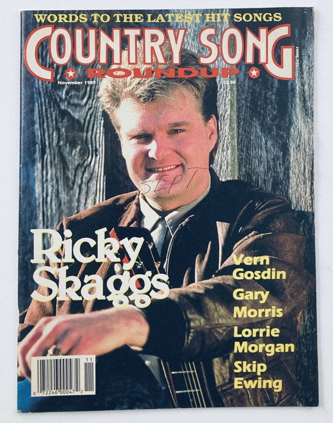 Country Song Roundup Magazine from November 1989 featuring Ricky Skaggs on the cover with artists names including Vern Gosdin and Gary Morris.