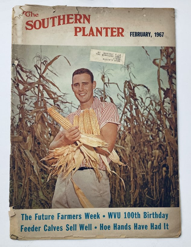 Cover of the VTG The Southern Planter Magazine February 1967 featuring a young man holding corn in a field, highlighting 'The Future Farmers Week' edition.