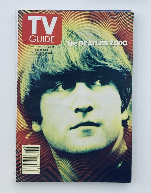 TV Guide Magazine cover from November 11, 2000, featuring John Lennon, showcasing vintage design and iconic imagery related to The Beatles.