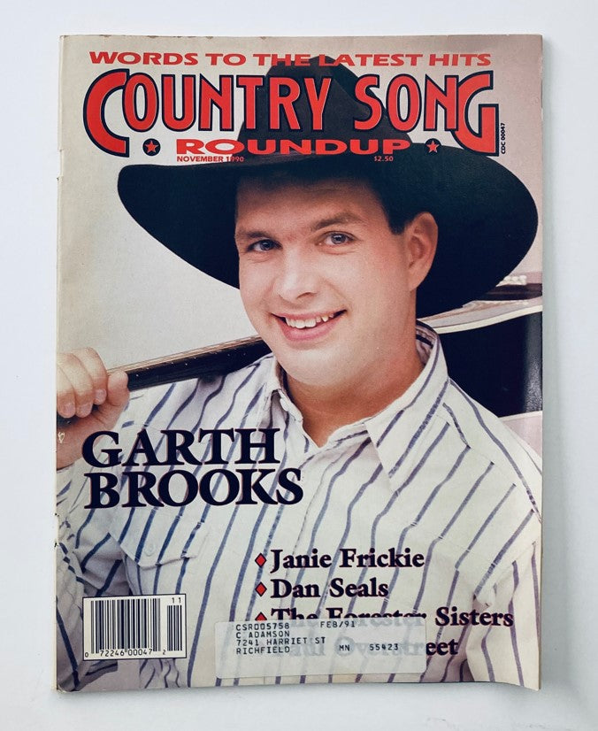 Vintage Country Song Roundup Magazine cover from November 1990 featuring Garth Brooks smiling, highlighting his status in country music.