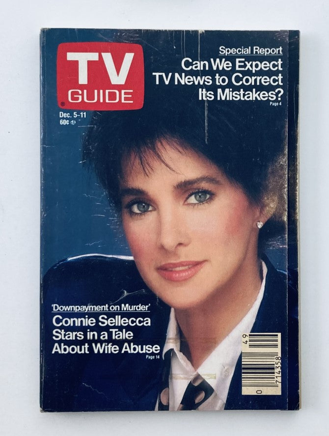 TV Guide Magazine December 5 1987 featuring Connie Sellecca on the cover. The magazine highlights TV news and shows from the late 1980s, showcasing cultural icons and popular programming.