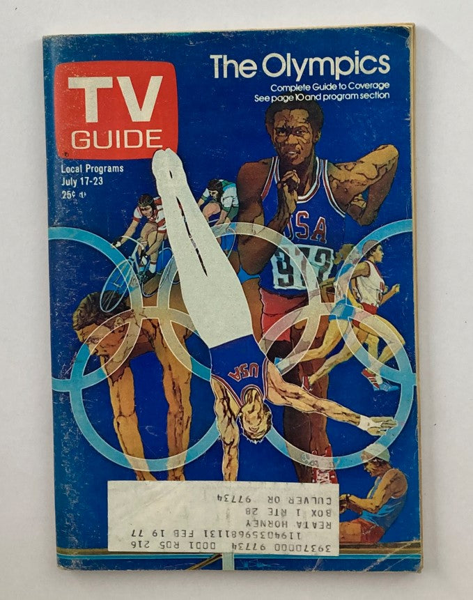 TV Guide Magazine July 17, 1976 #1216 featuring Olympic coverage, showcasing athletes and Olympic rings on the cover, representing a significant moment in television history.
