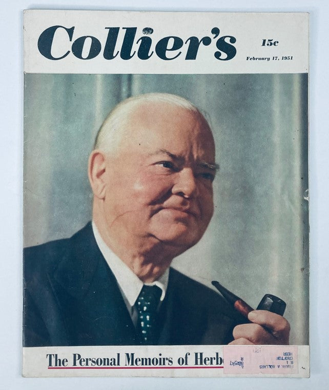 VTG Collier's Magazine February 17 1951 Vol 127 No. 7 cover featuring a classic portrait and the title 'The Personal Memoirs of Herbert Hoover'.