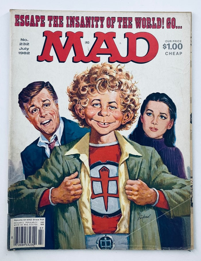 Cover of Mad Magazine July 1982 No. 232 titled 'Escape the Insanity', featuring iconic characters and caricatures typical of the magazine's humor.