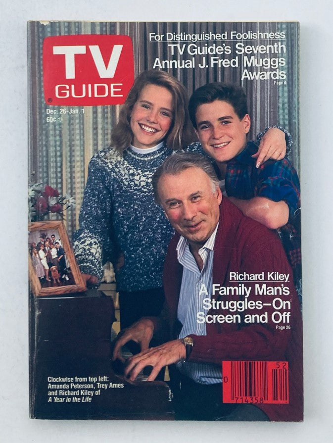 Cover of TV Guide Magazine from December 26, 1987 featuring Richard Kiley, showcasing a family portrait and highlighting 'A Family Man's Struggles—On Screen and Off'.