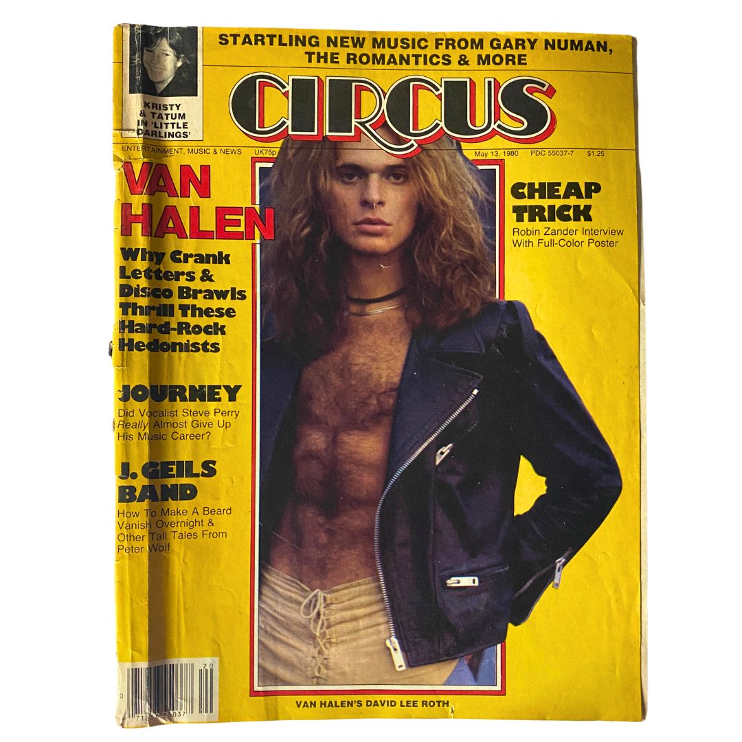 VTG Circus Magazine May 13 1980 featuring David Lee Roth on the cover, showcasing vibrant 1980s rock culture with a yellow background.