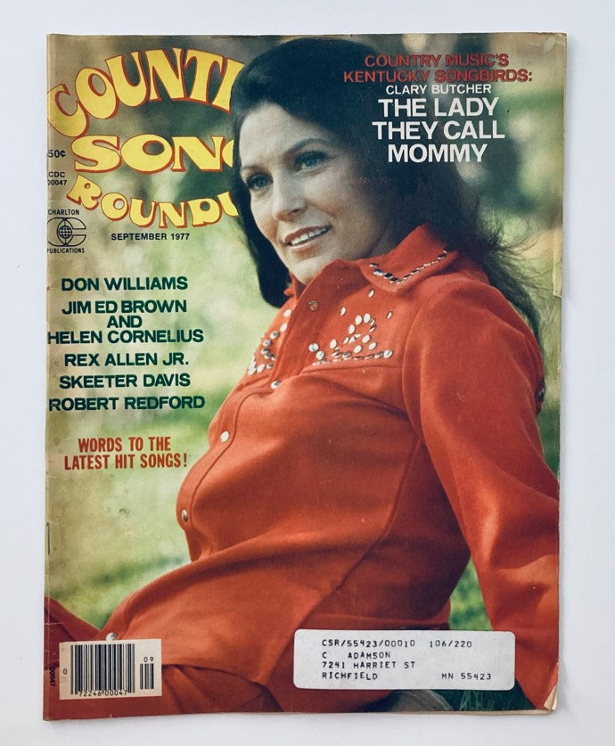 Cover of the September 1977 issue of Country Song Roundup magazine featuring Kentucky's Clary Butcher, highlighting country music culture. The cover includes images of country artists and the magazine title prominently displayed.