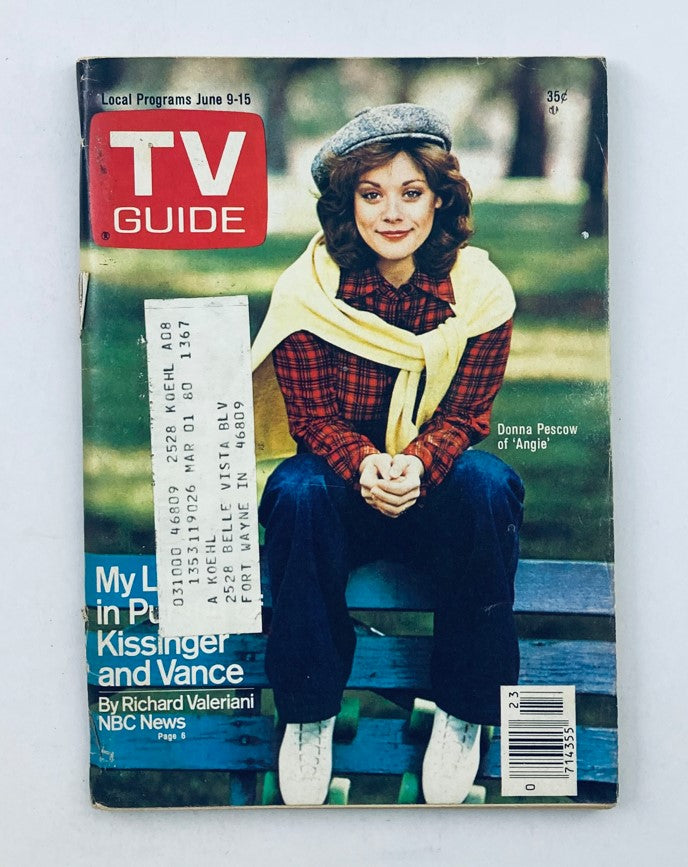 Cover of TV Guide Magazine June 9, 1979 featuring Donna Pescow of Angie, showcasing her in a stylish outfit with a scenic background. Vintage collectible magazine issue #1367.