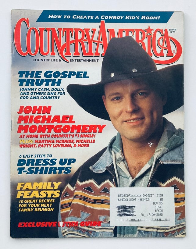 Country America Magazine June 1994 cover featuring John Michael Montgomery. The magazine highlights country music legends and includes articles about the cultural impact of the 90s country music scene.