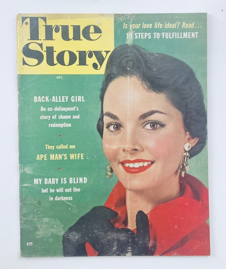 Cover of VTG True Story Magazine from October 1955, Vol 73 No. 3, featuring the headline 'My Baby is Blind' alongside eye-catching articles about love and redemption.