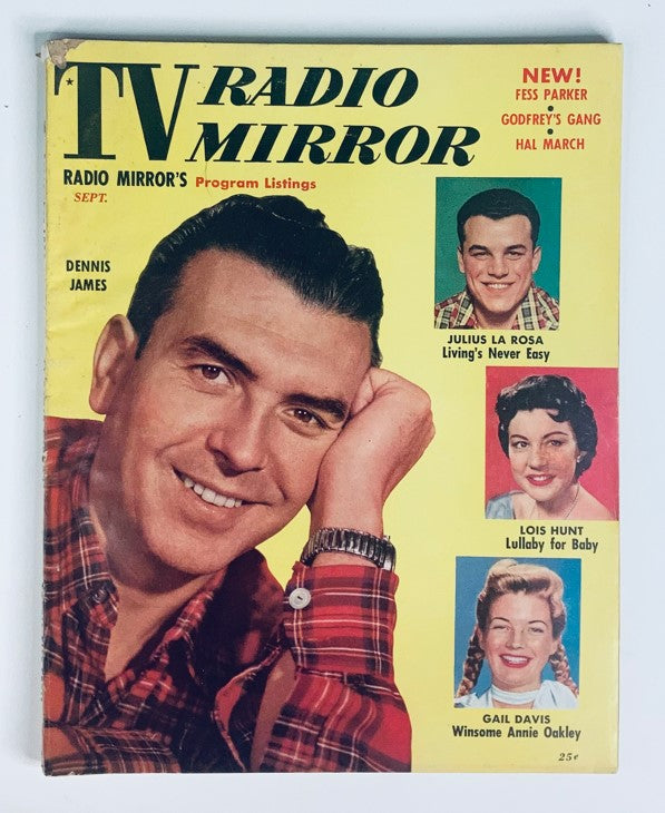 VTG TV Radio Mirror Magazine September 1955 Cover featuring Dennis James, showcasing vibrant colors and program listings from the era.