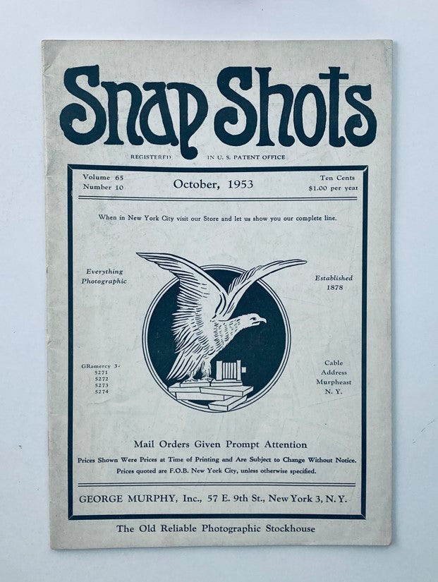 Cover of VTG Snap Shots Magazine October 1953 featuring an eagle, Volume 65, Number 10.