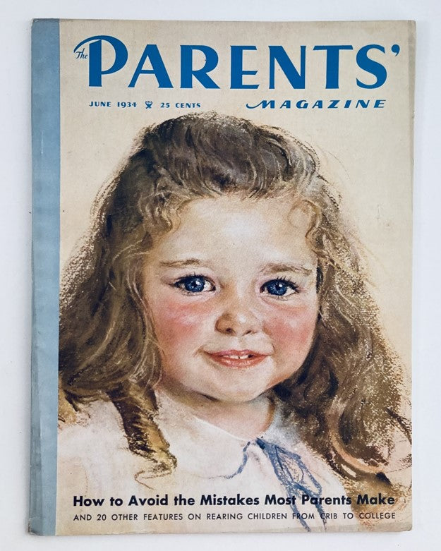 VTG The Parents' Magazine June 1934 cover illustrating a young girl with curly hair and blue eyes, featuring the title 'Out of the Mouths of Babes'.