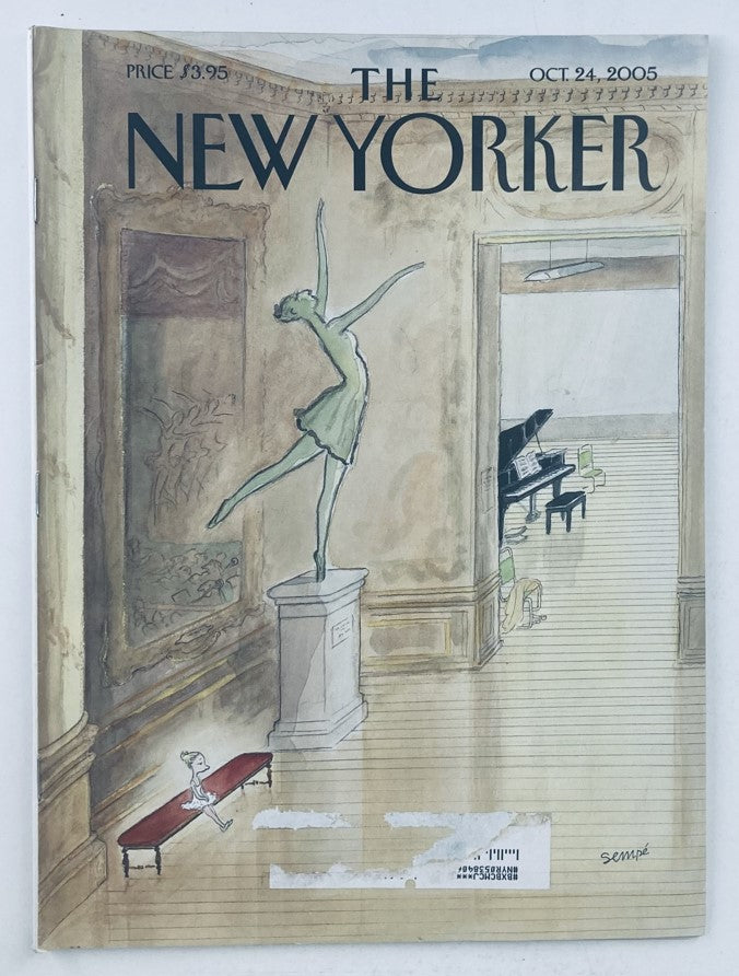 Cover of The New Yorker Full Magazine October 24, 2005 featuring artwork titled 'Above All, No Faux Pas' by JJ Sempe, showcasing an elegant dancer and a stately interior.