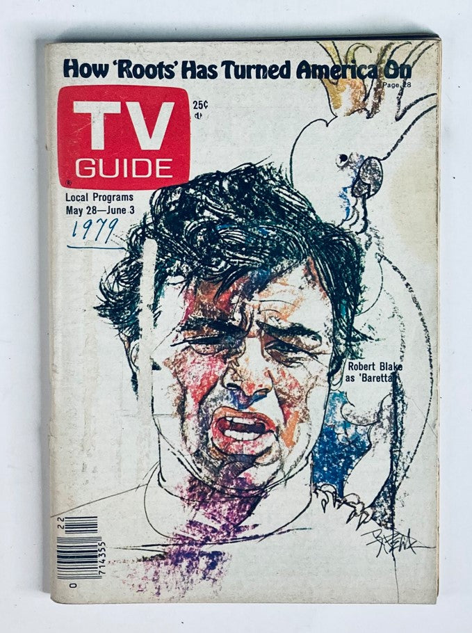 TV Guide Magazine May 28 1977 Issue #1261 featuring Robert Blake as Baretta on the cover, showcasing vibrant artwork and cultural references from the 1970s.