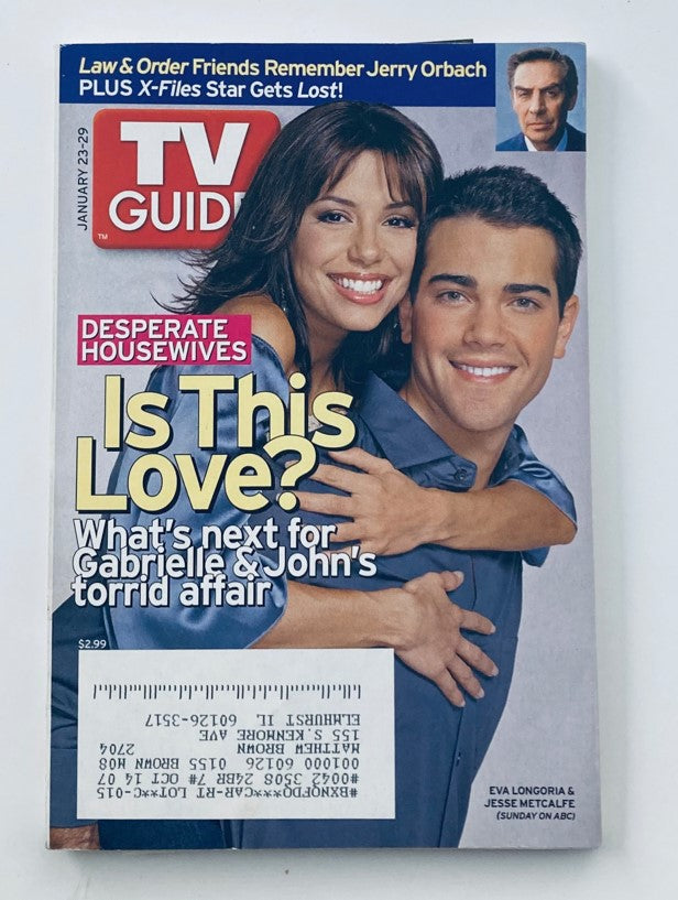 TV Guide Magazine cover from January 23, 2005, featuring Eva Longoria and Jess Metcalfe, promoting 'Desperate Housewives' with the question 'Is This Love?' highlighting the show's captivating storyline.