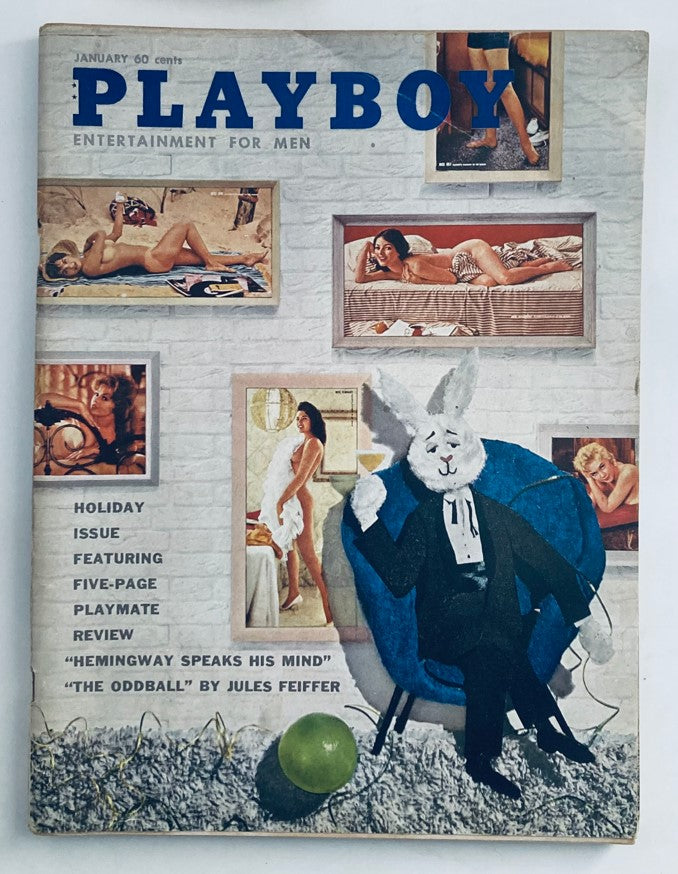 VTG Playboy Magazine January 1961 featuring Connie Cooper on the cover with vintage aesthetics and playful graphics.
