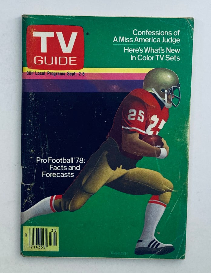 Cover of TV Guide Magazine September 2 1978 #1327 featuring Pro Football Wheeling-Steubenville, with an illustration of a football player wearing jersey number 25, showcasing vintage design and cultural significance.