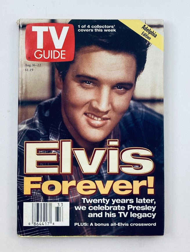 TV Guide Magazine August 16 1997 featuring Elvis Presley on the cover, celebrating his legacy with the headline 'Elvis Forever! Twenty years later, we celebrate Presley and his TV legacy'. The cover showcases a vintage design with a red TV Guide logo.