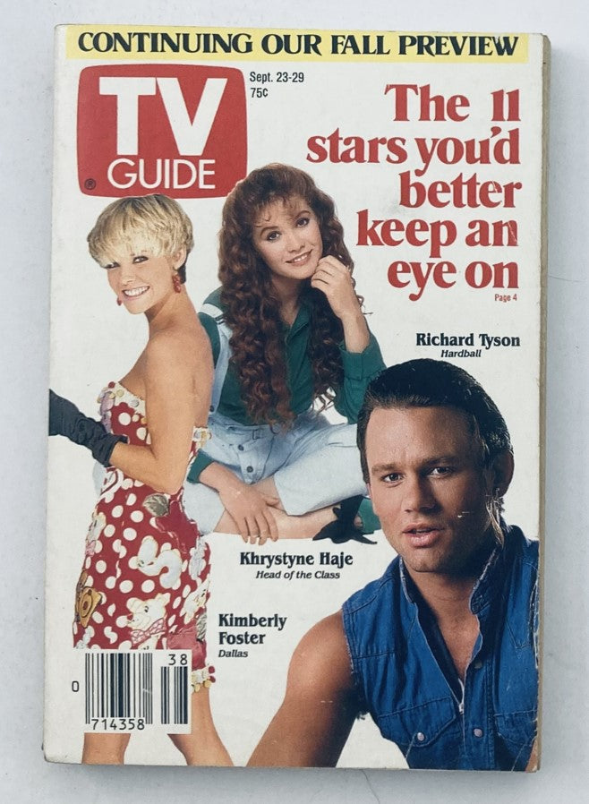 TV Guide Magazine featuring Khrystyne Haje on the cover, dated September 23, 1989, showcasing highlighted television stars and show previews.