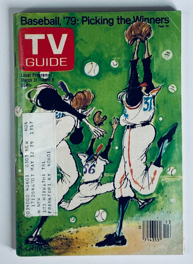 TV Guide Magazine March 31 1979 Issue #1357 cover featuring the theme 'Baseball, '79: Picking the Winners' with an illustrated depiction of baseball players in action. This vintage magazine encapsulates the essence of 1970s pop culture and television.