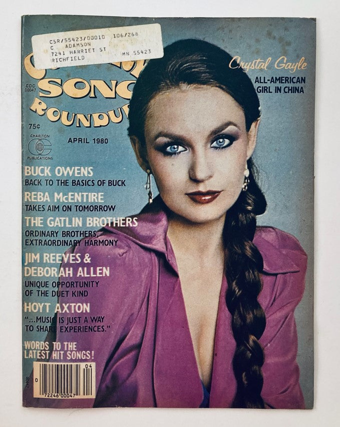Cover of VTG Country Song Roundup Magazine April 1980 featuring Crystal Gayle, showcasing her as the All-American Girl of country music with articles and interviews about country music icons.