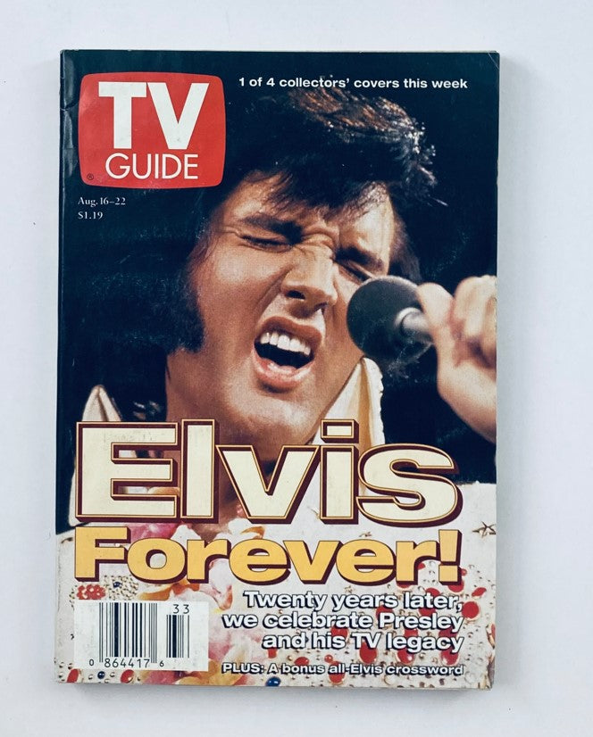 TV Guide Magazine August 16 1997 featuring Elvis Presley on the cover with the title 'Elvis Forever!', celebrating 20 years of his legacy.