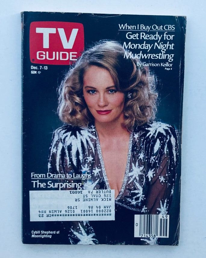 TV Guide Magazine from December 7, 1985 featuring Cybill Shepherd on the cover, highlighting entertainment and television programming, Pittsburgh Metro Edition. This vintage magazine is in pristine condition, having been well-preserved for over 40 years.