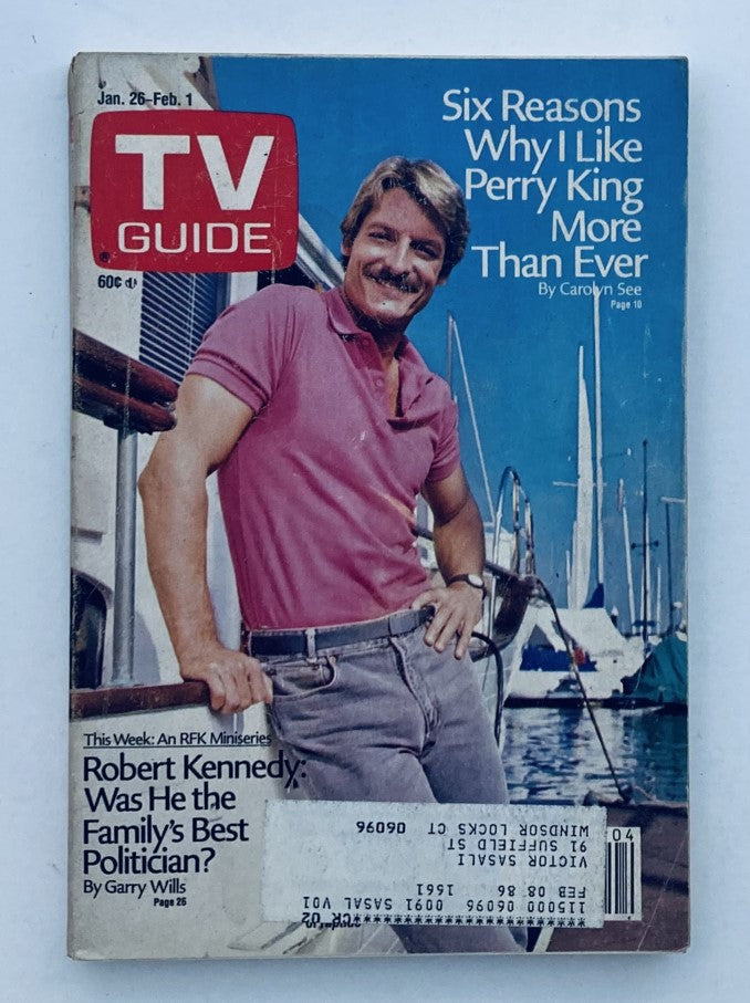 Cover of TV Guide Magazine January 26, 1985 featuring Perry King with the headline 'Six Reasons Why I Like Perry King More Than Ever' in the Hartford-New Haven edition.