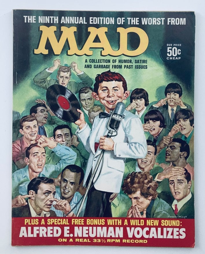 Front cover of Mad Magazine 1966 9th Ed. of The Worst From Mad, showcasing a humorous illustration featuring characters reacting to a figure holding a record, highlighting the comedic essence of the edition.