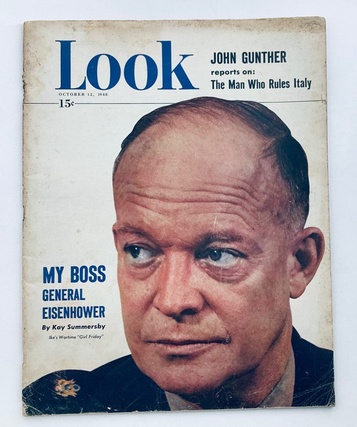 Cover of VTG Look Magazine October 12, 1948, featuring General Dwight Eisenhower, showcasing the title and an article about him.