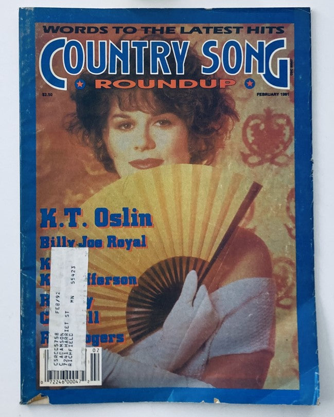 Country Song Roundup Magazine cover from February 1991 featuring K.T. Oslin and Billy Joe Royal, highlighting the magazine's title and vintage design.