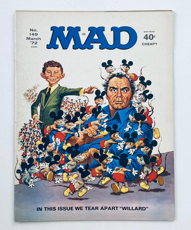 Mad Magazine March 1972 No. 149 featuring Alfred E. Neuman on the cover, showcasing a humorous illustration related to the film 'Willard'.