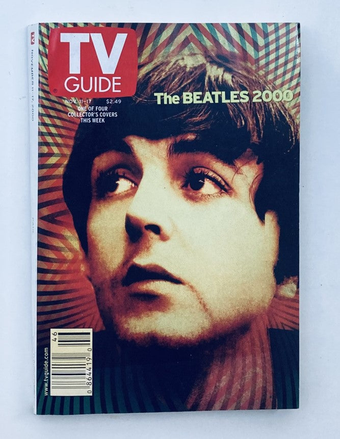 TV Guide Magazine cover from November 11, 2000 featuring Paul McCartney, themed with The Beatles 2000, showcasing vibrant colors and a close-up portrait of the legendary musician.