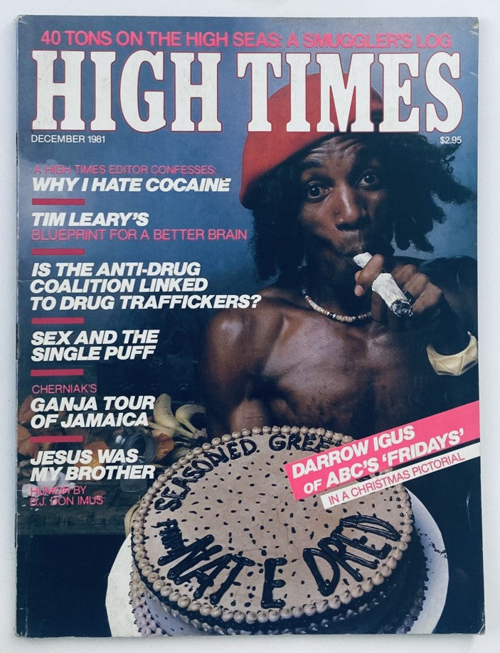 Cover of VTG High Times Magazine December 1981 #76 featuring Darrow Igus from ABC's 'Fridays', showcasing bold text and vibrant illustrations, reflecting early '80s pop culture.