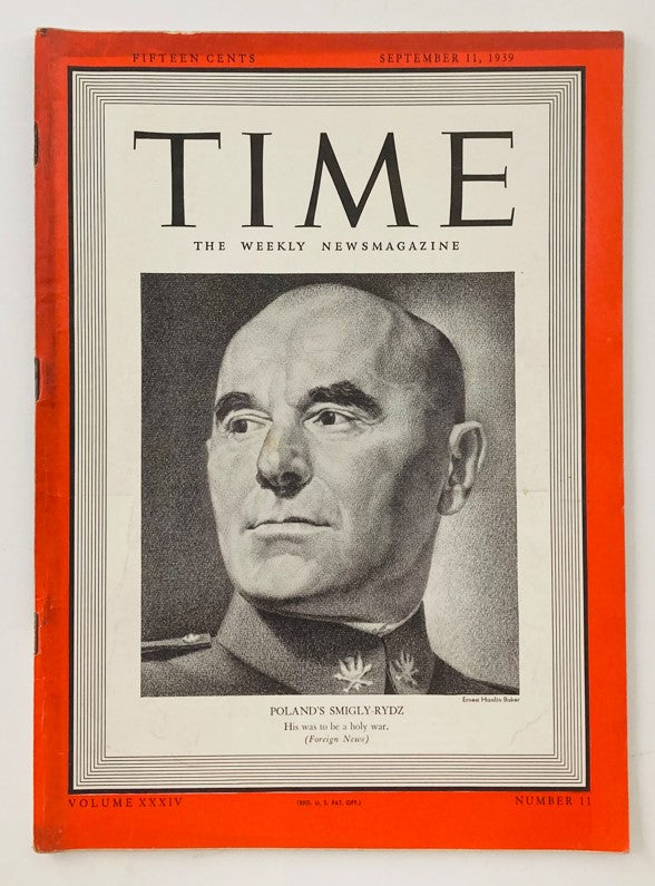VTG Time Magazine September 11 1939 Vol 34 No. 11 featuring Poland's Edward Rydz-Śmigły on the cover, highlighting his significance during World War II.