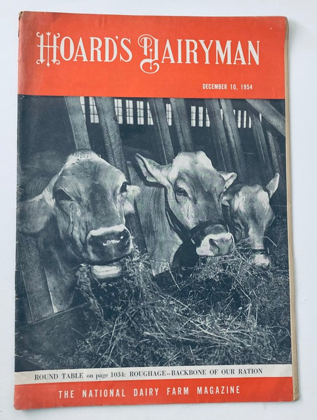 Cover of VTG Hoard's Dairyman Magazine December 10 1954 Vol 99 No. 23, featuring cows in a barn, showcasing agricultural themes.