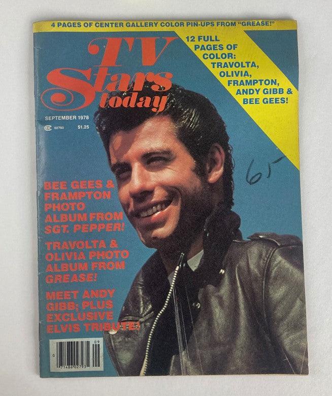 Cover of VTG TV Stars Today Magazine September 1978 Vol 2 No. 9 featuring John Travolta, showcasing full color pages of Travolta, Olivia Newton-John, Bee Gees, and Andy Gibb.