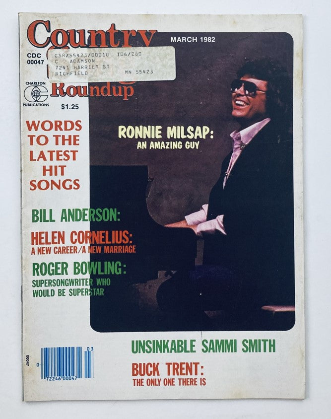 Front cover of Country Song Roundup Magazine March 1982 featuring Ronnie Milsap, highlighting his article 'An Amazing Guy' along with other country music artists.