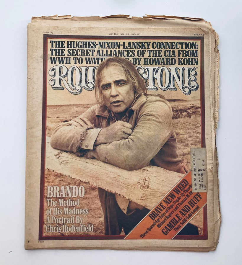 Cover of the Rolling Stone magazine dated May 20, 1976, featuring Marlon Brando with the headline 'Brando: The Method of His Madness.'