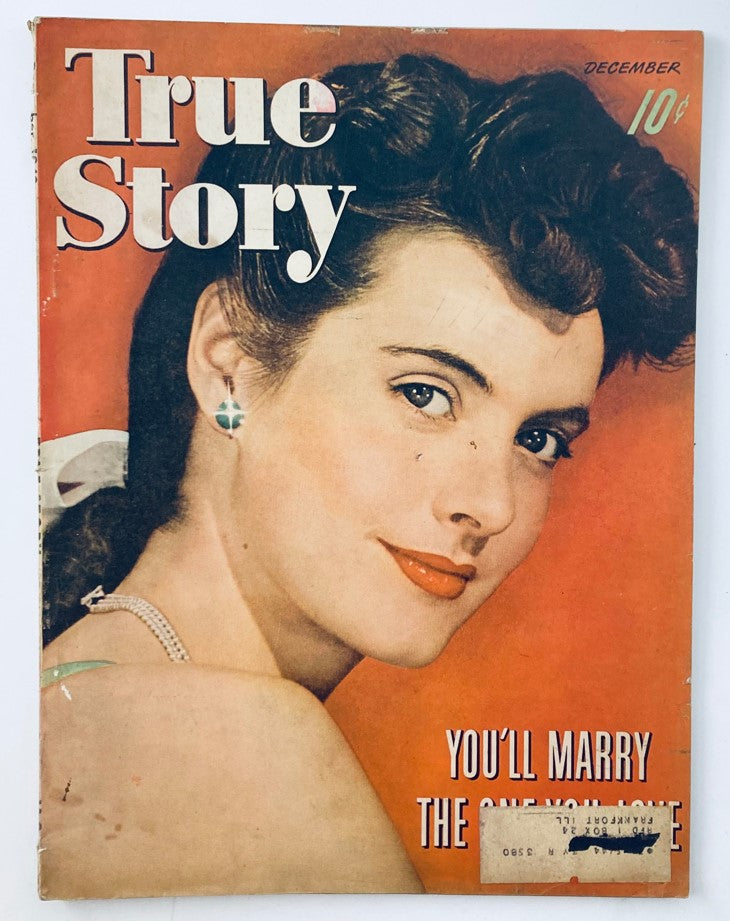 Cover of VTG True Story Magazine December 1942 Vol 47 No. 5 featuring a woman with curly hair and earrings, headline reads 'You'll Marry the One You Love'.